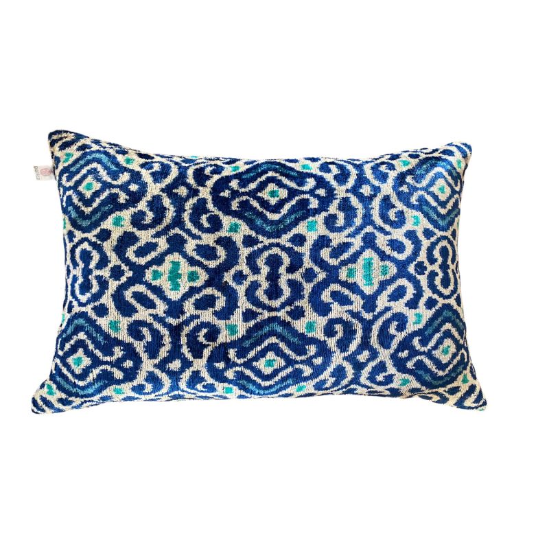 Ikat Velvet Cushion - Stunning Blue With A Touch Of Emerald. image