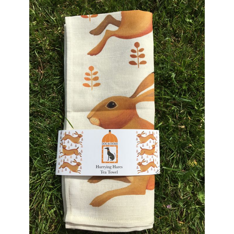 Hurrying Hares Tea Towel image