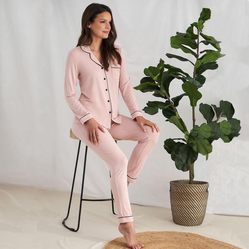 Bamboo Long Sleeved Trouser Pyjama Set In Pink image