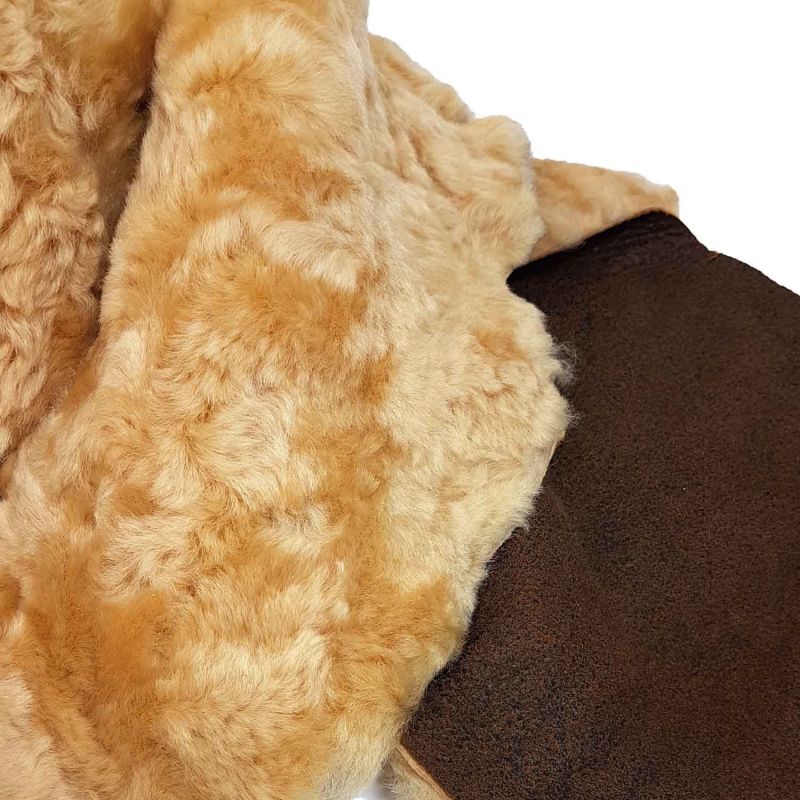 Aviator Walnut Brown Shearling Lambswool & Leather Scarf image