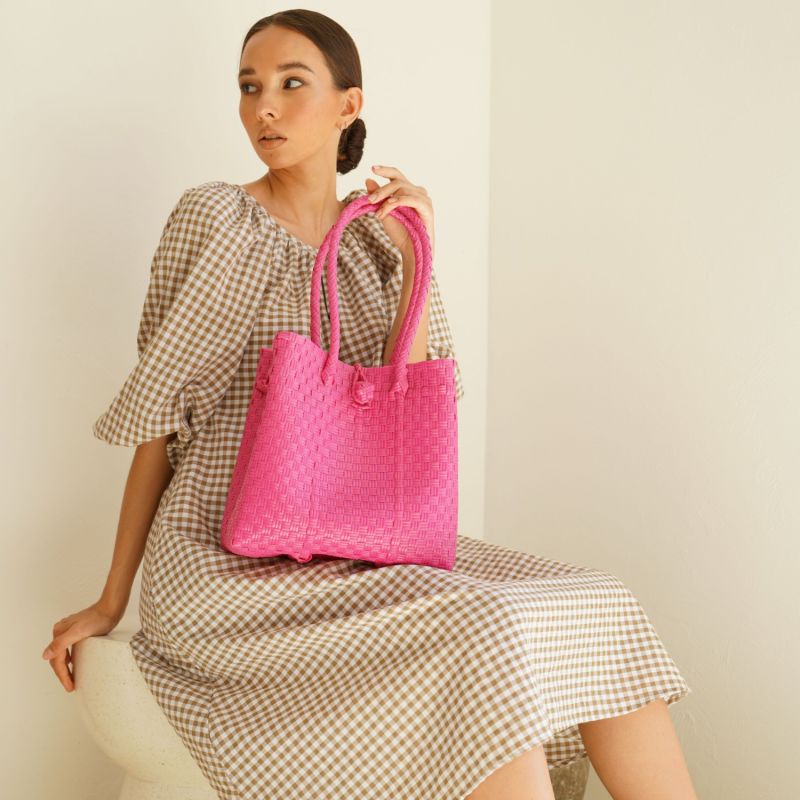 Darla Recycled Plastic Woven Tote - Magenta image