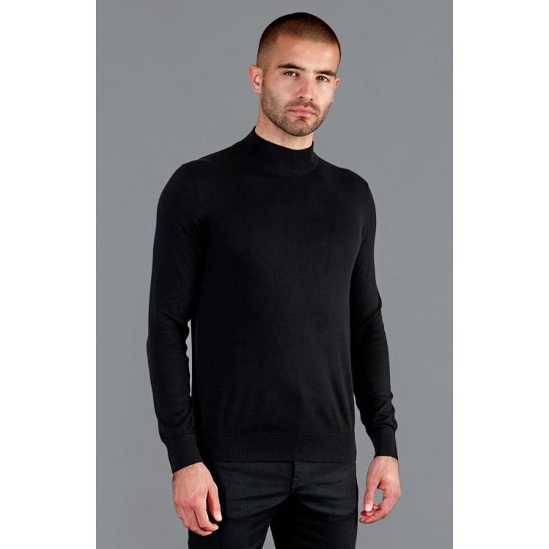 Mens Ultra Fine Cotton Mock Turtle Neck Spencer Jumper - Black | Paul ...