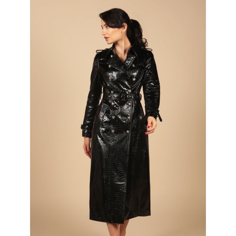 'Indiscreet' 100% Leather Trench Coat In Nero image