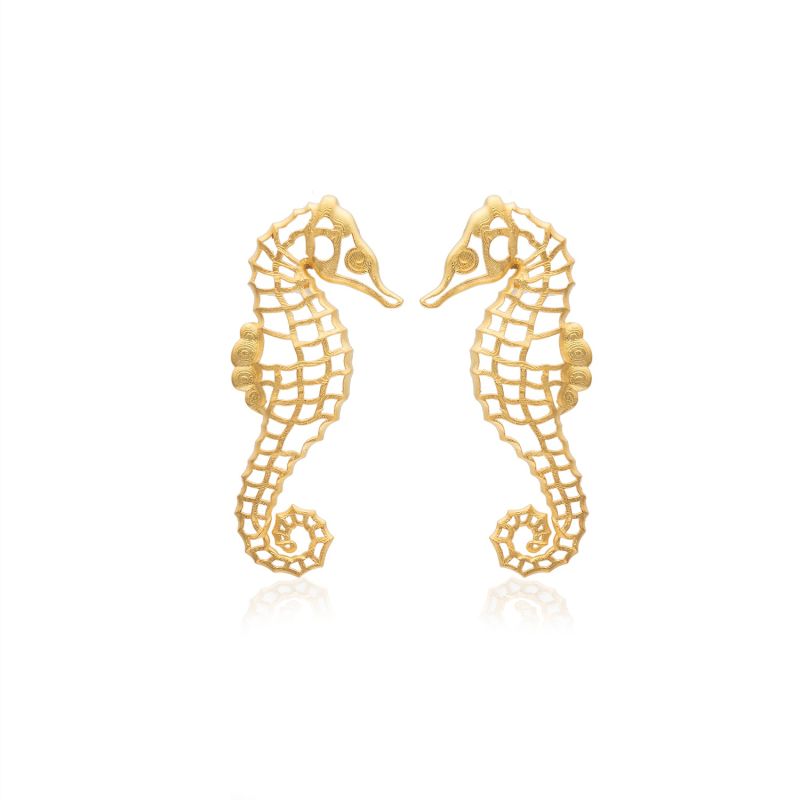 Gold seahorse earrings clearance