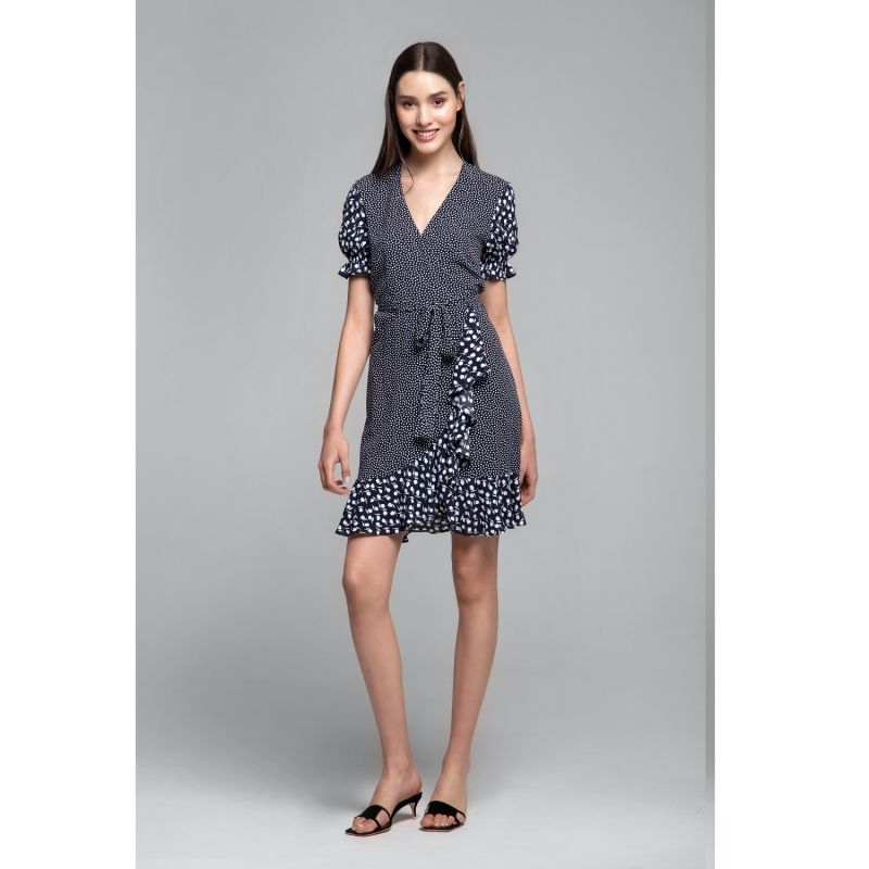 Myla Ruffled Wrap Dress With Short Sleeves In Floral Print image