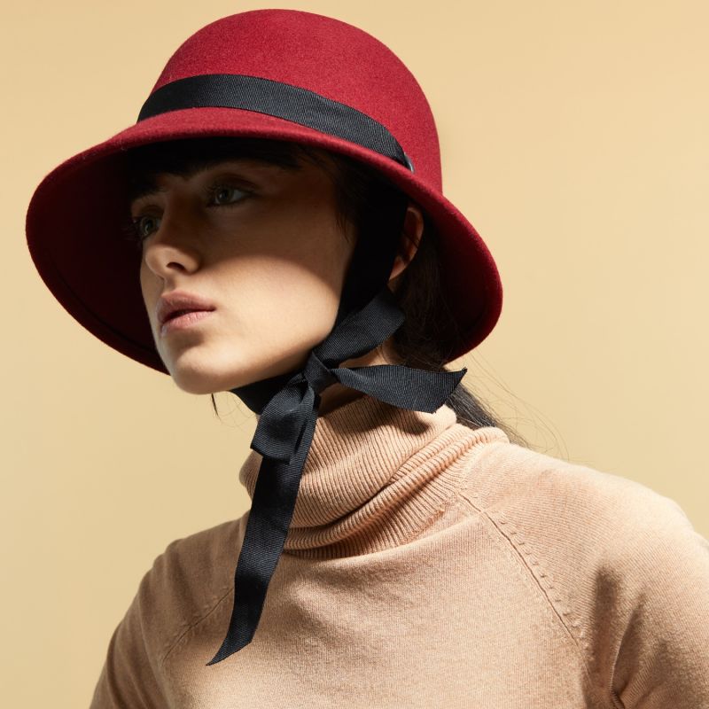 Red Asymmetric Cloche Hat For Women image