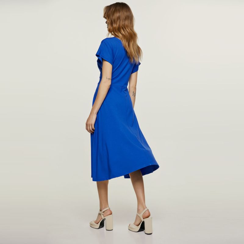 100% Lyocell midi dress with knot in royal blue