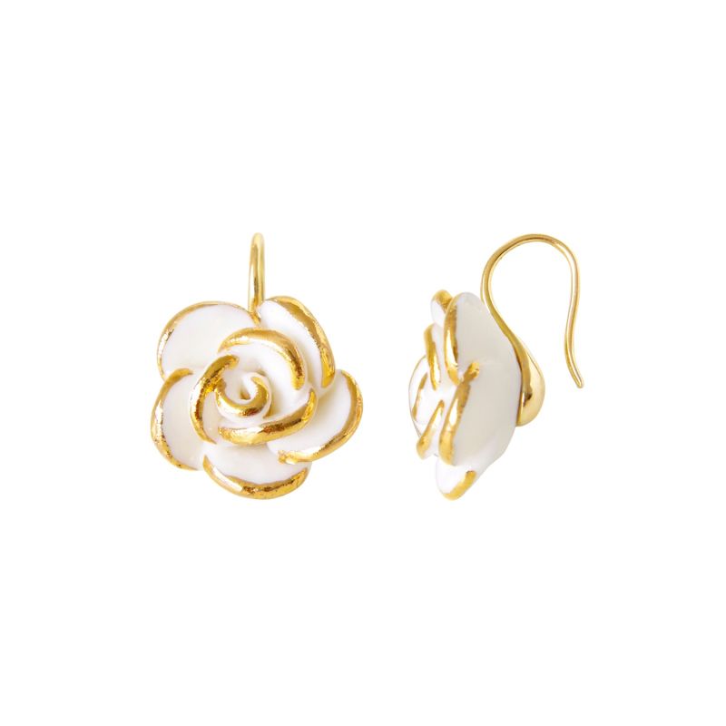 Golden White Cloud Rose Hook Earrings image