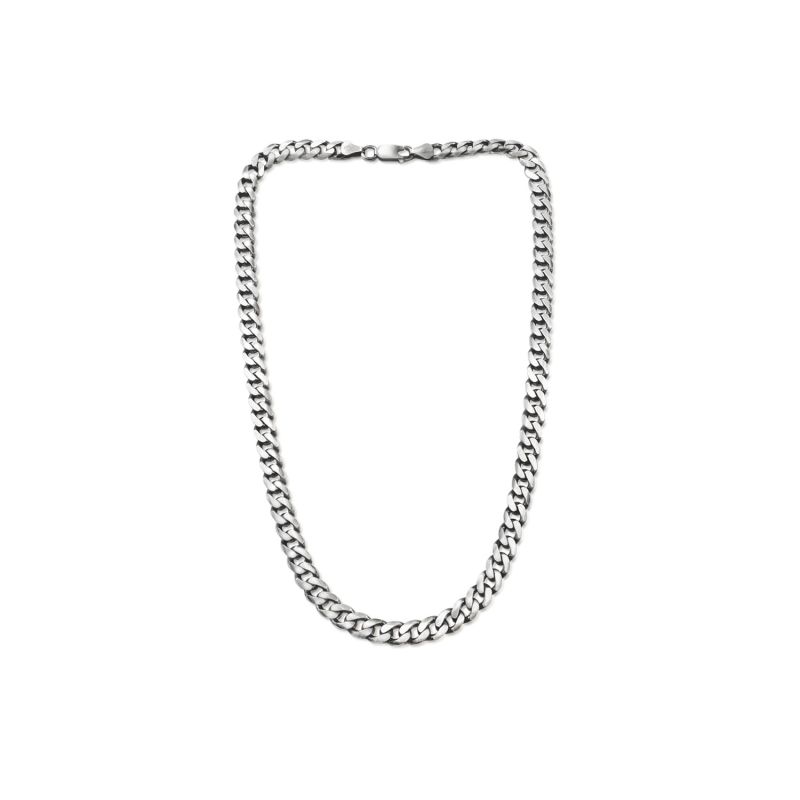 Gun Metal Flat Cuban Curb Chain Necklace Short image