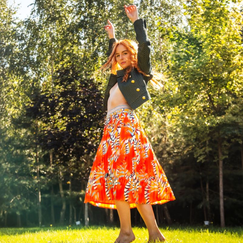 Pleated Skirt Orange Sea image