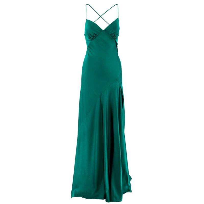 Seville Satin Maxi Dress in Emerald Green image