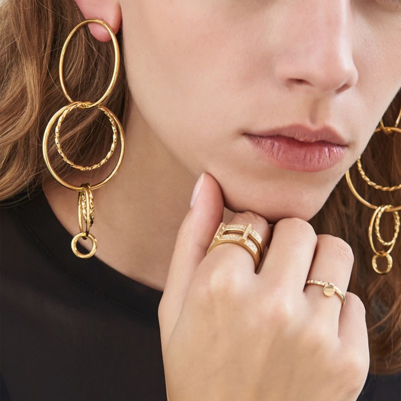 Orbit Drop Hoop Earrings In Yellow Gold image