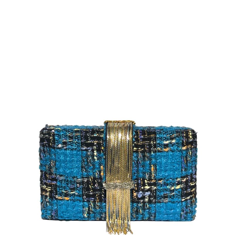 Blue Tweed Fringe Clutch image