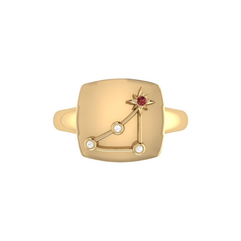 Capricorn Goat Constellation Signet Ring In 14 Kt Yellow Gold Vermeil image