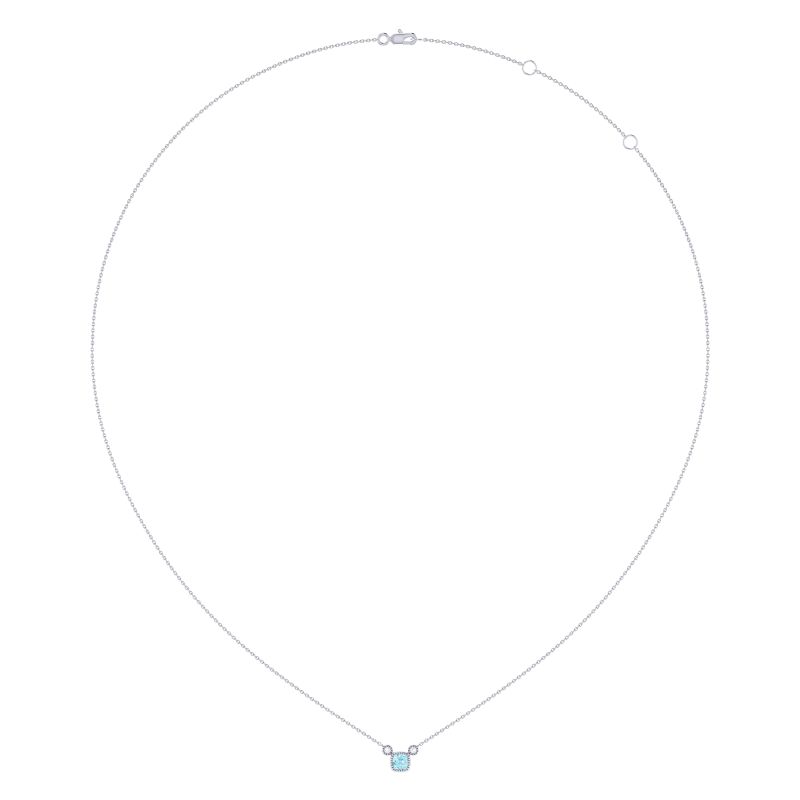 Cushion Cut Aquamarine & Diamond Birthstone Necklace In 14K White Gold image