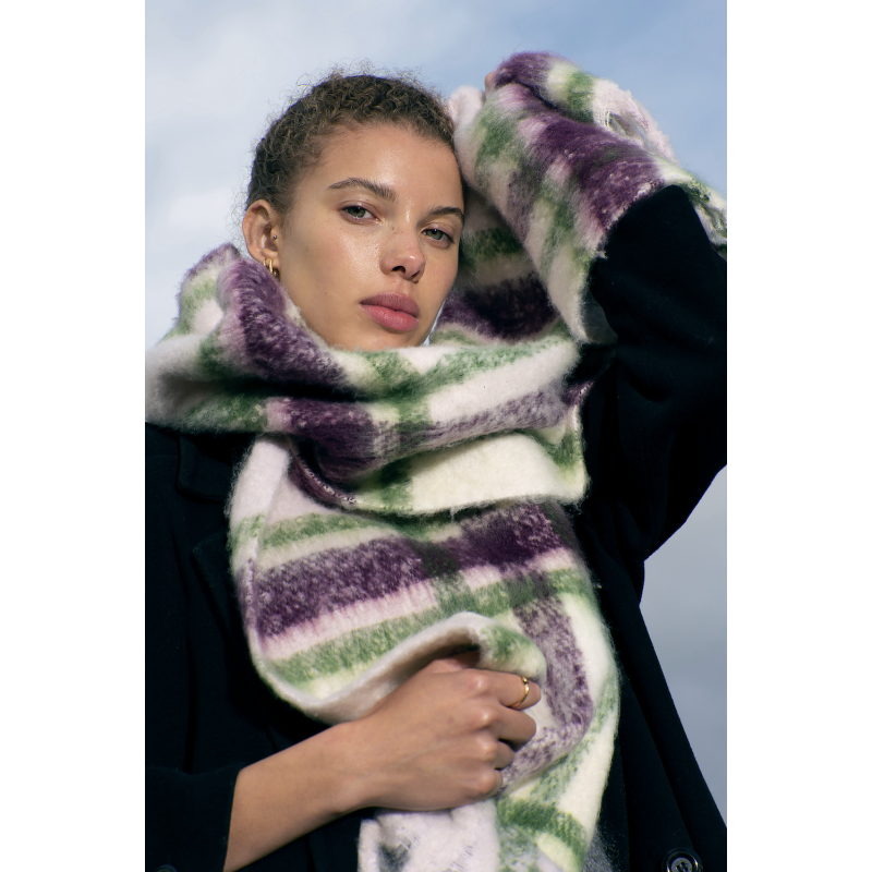 Replaid Oversized Scarf - Grape & Green image