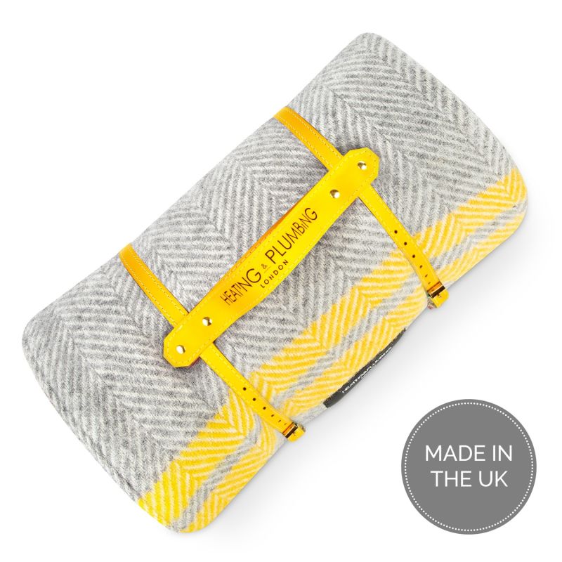 Pure New Wool Waterproof Picnic Blanket Grey & Yellow image