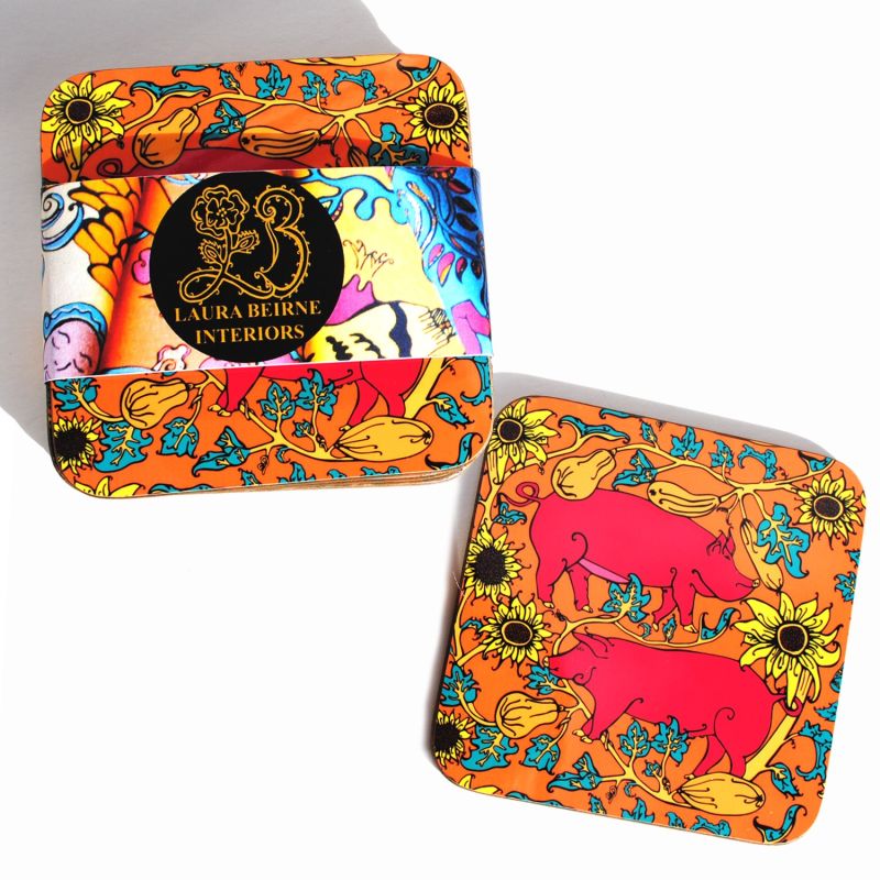 Set Of 6 The Orange Country Pig Coasters image