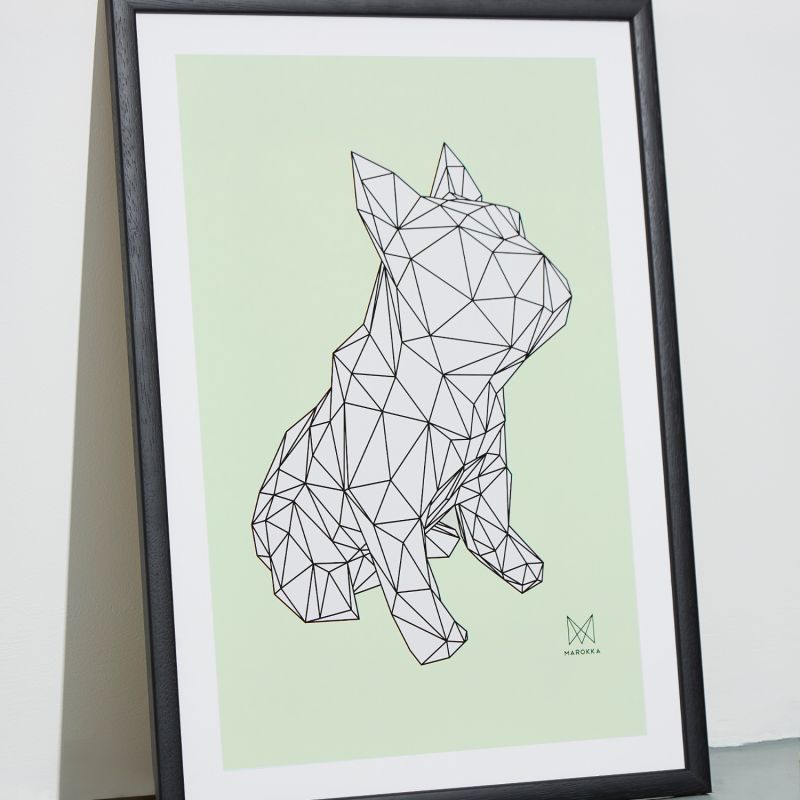 French Bulldog Geometric Print - Frank on White On Green image