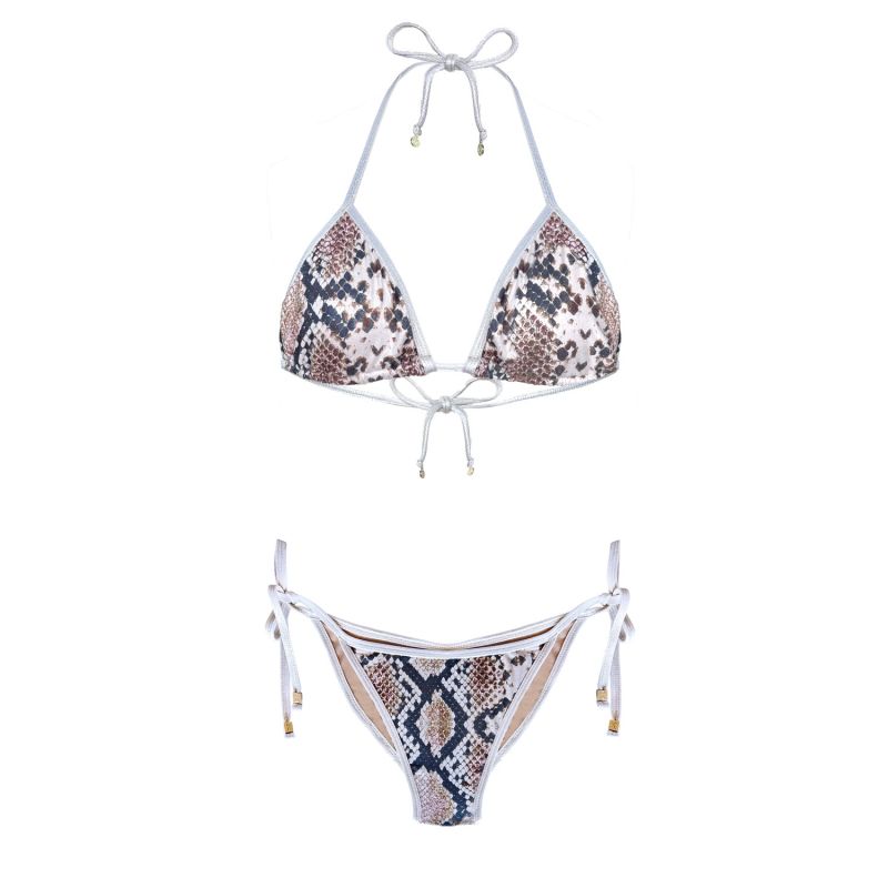 Ibiza Snake Print Bikini Set With Gold Tie-Side Straps Tamara Pia Beige Brown image