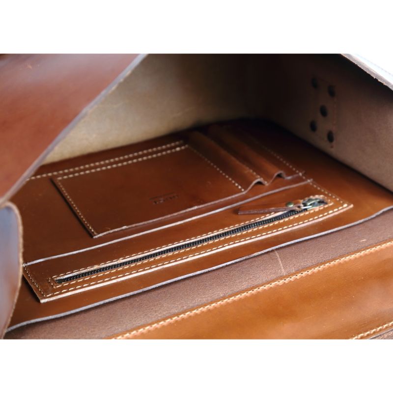 Leather Briefcase In Cuoio Brown image