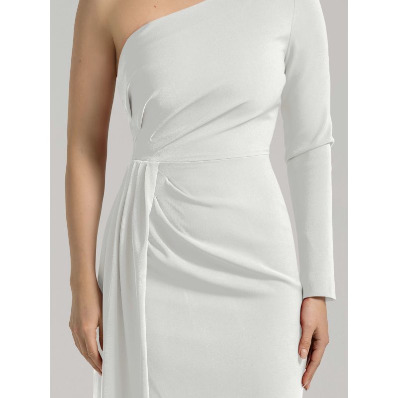 Iconic Glamour Draped Long Dress, Pearl White image