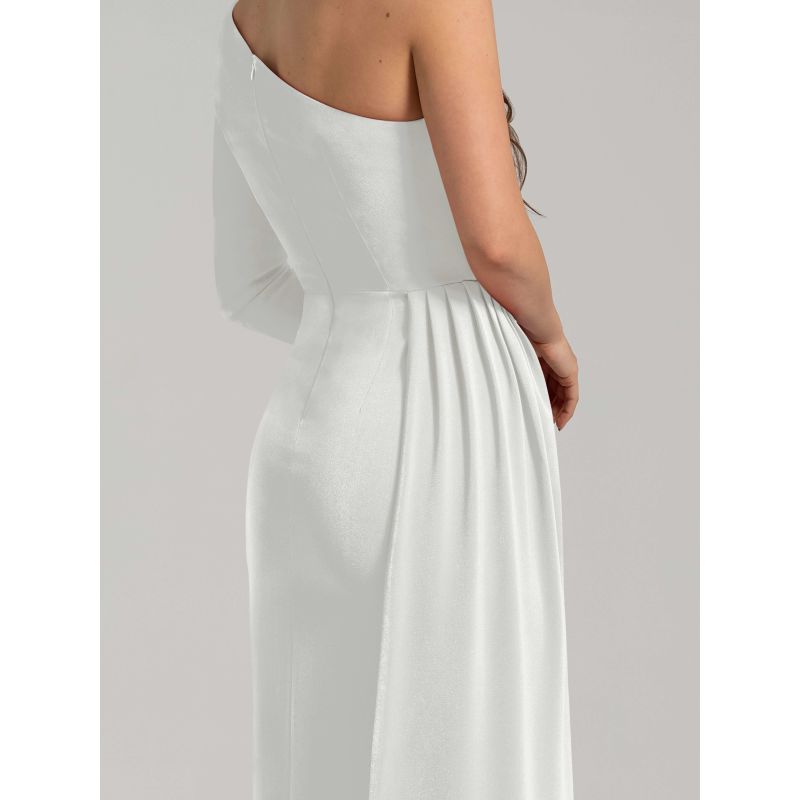 Iconic Glamour Draped Long Dress, Pearl White image