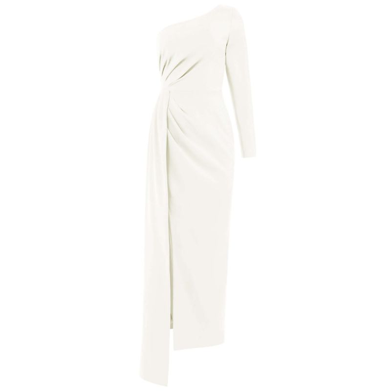 Iconic Glamour Draped Long Dress, Pearl White image