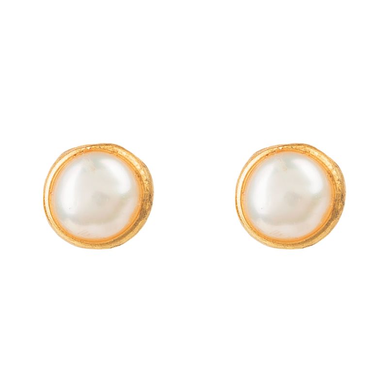 Petite Stud Earrings Gold White Pearl image