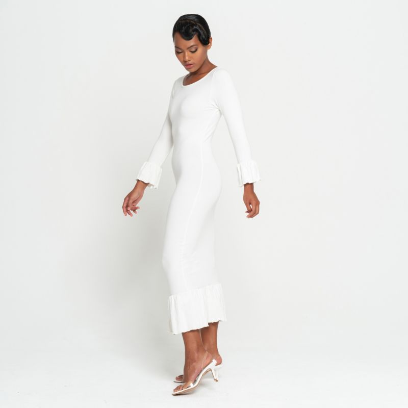 Marjorie Bamboo Ruffle Dress In Off-White image