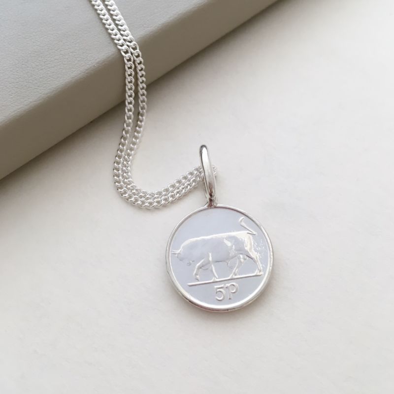 Irish 5P Coin Necklace In Sterling Silver image