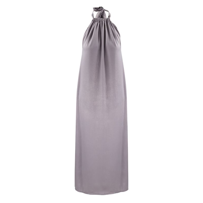 Tallulah Halter Satin Maxi Dress In Silver Grey | COCOOVE | Wolf & Badger