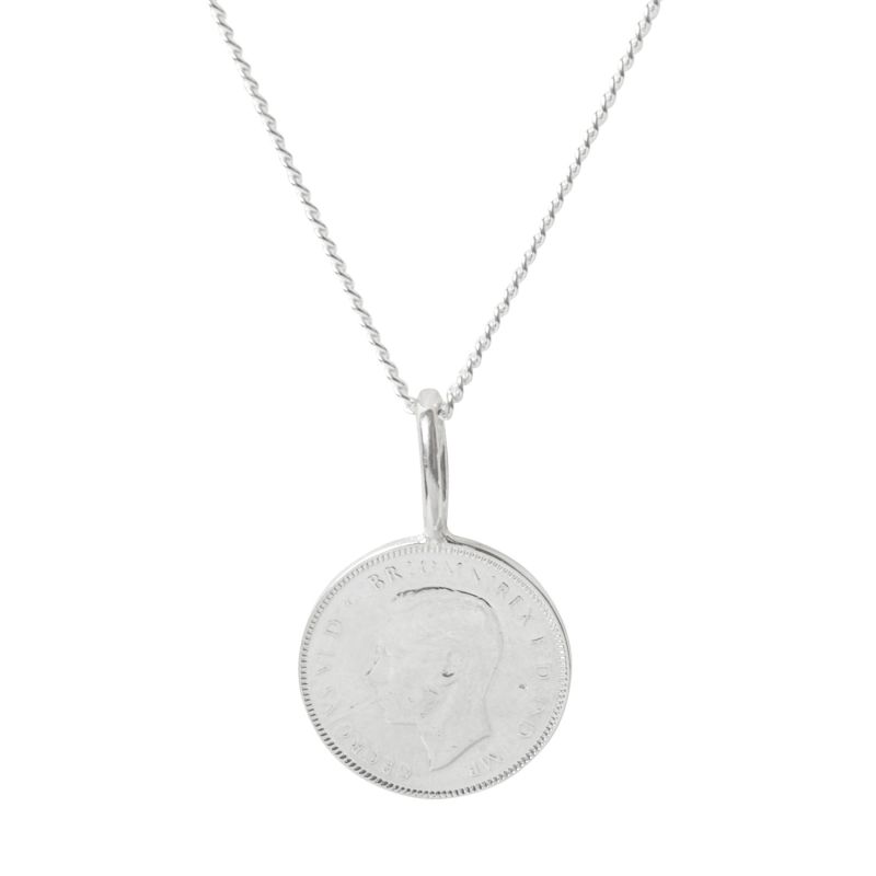 English Farthing Sterling Silver Coin Charm Necklace image