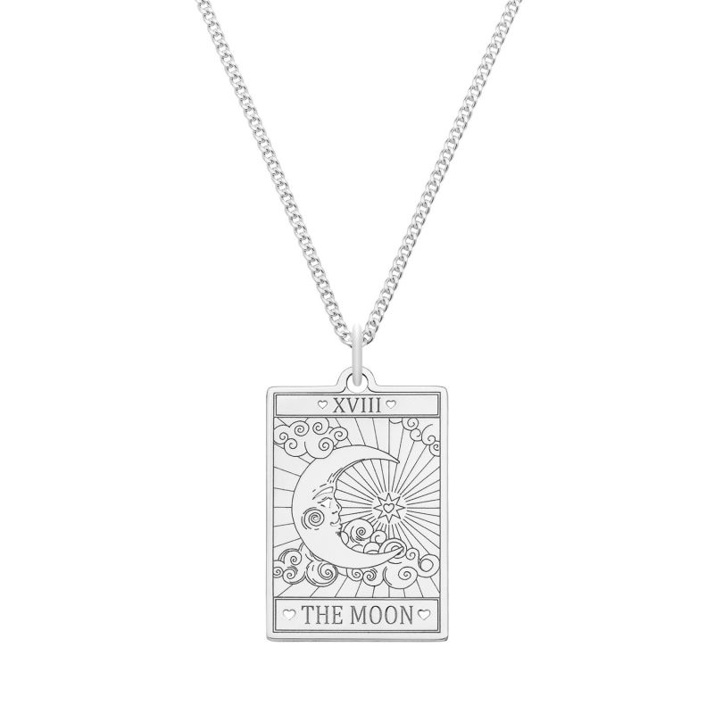 Small Sterling Silver “The Moon” Tarot Card Necklace image