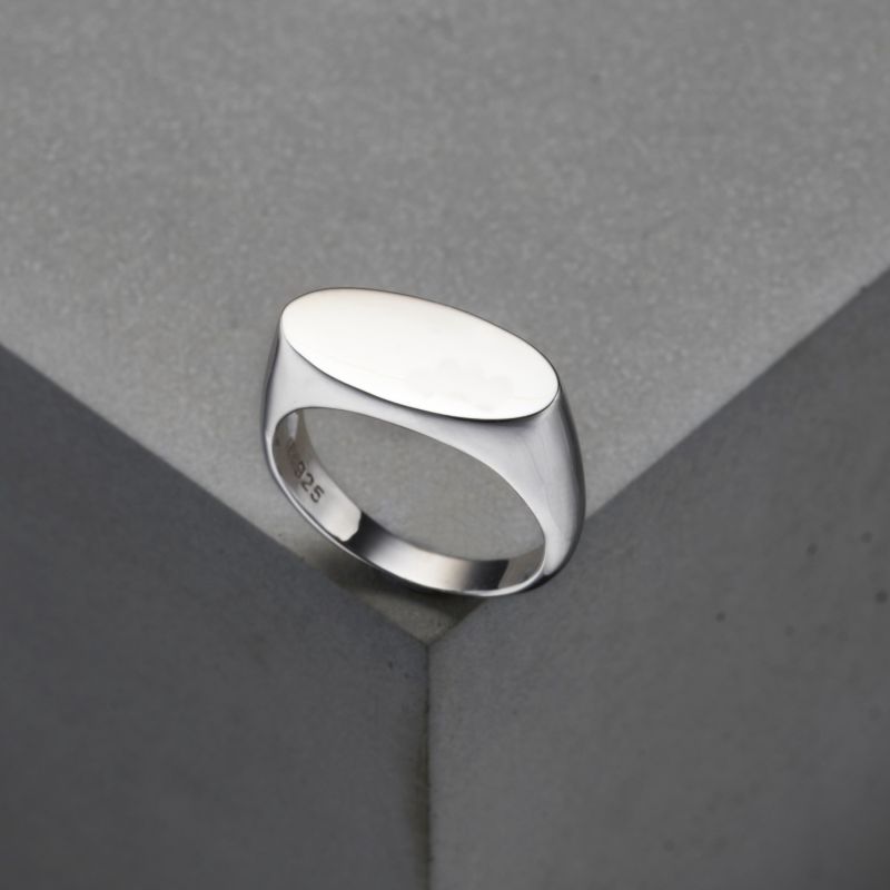 Sterling Silver Mens Oval Ring Posh Totty Designs Wolf & Badger