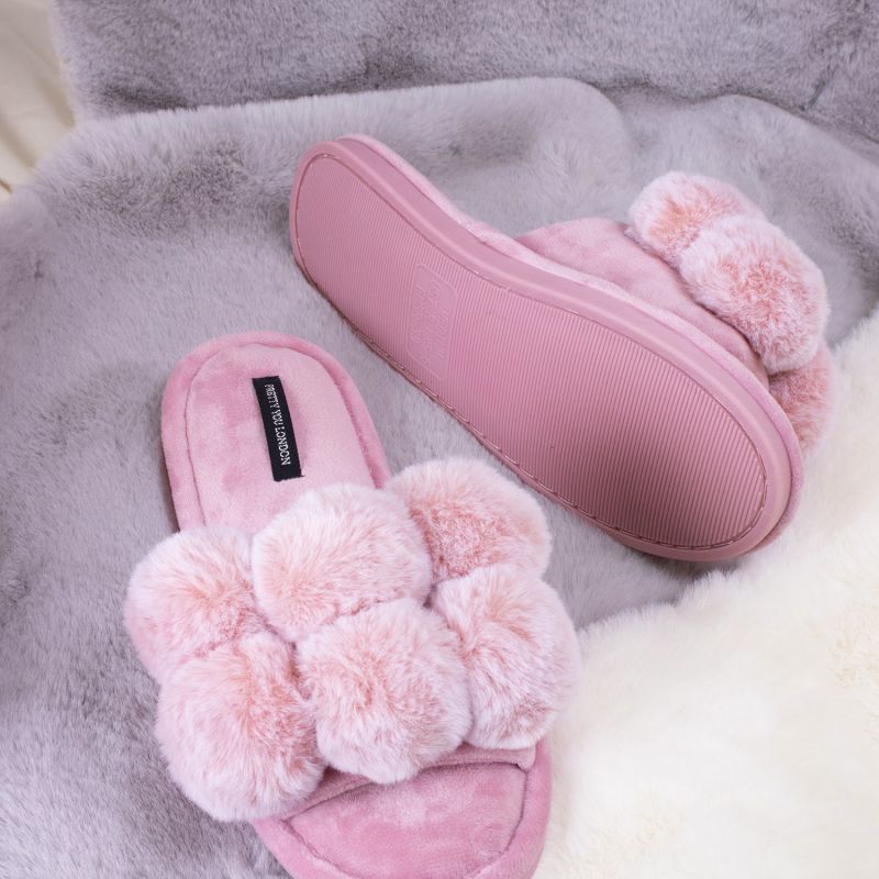 Pink Fur Slippers, Fluffy Sandals instagram Slippers Hot Sandals For Woman  Large Puffs Pom Pom