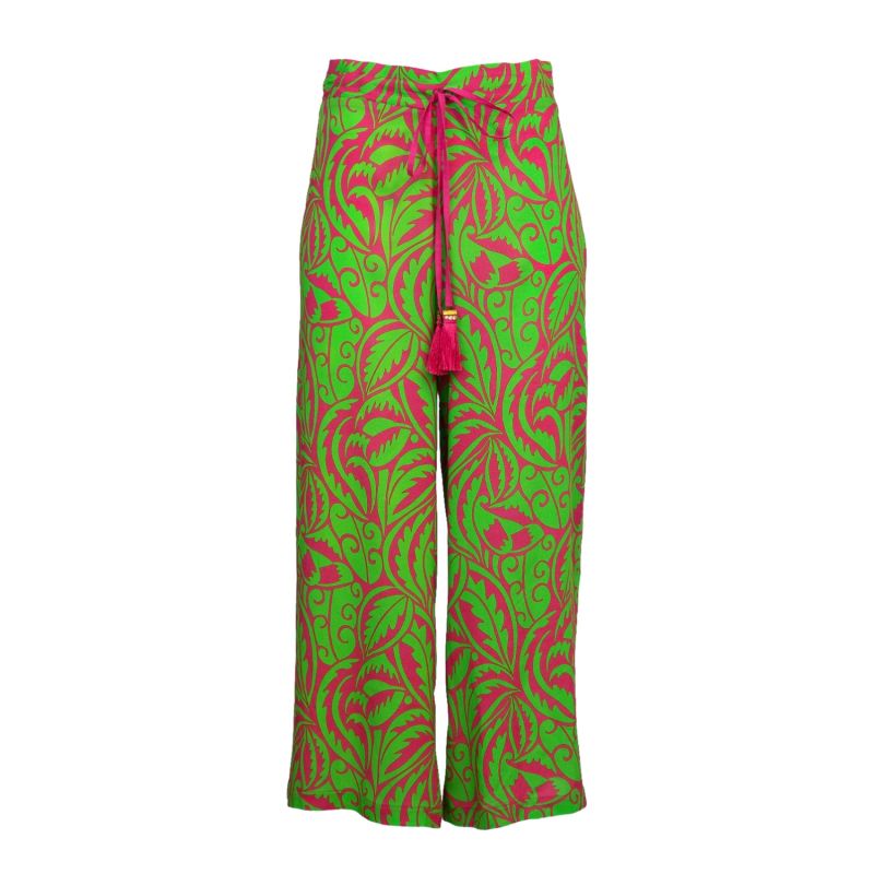 Green Viscose Pants With Leaf Print image