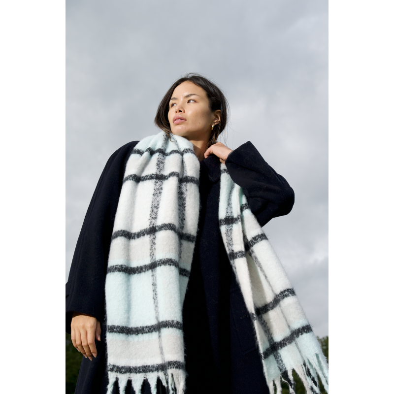 Replaid Oversized Scarf - Sky Blue & Black image