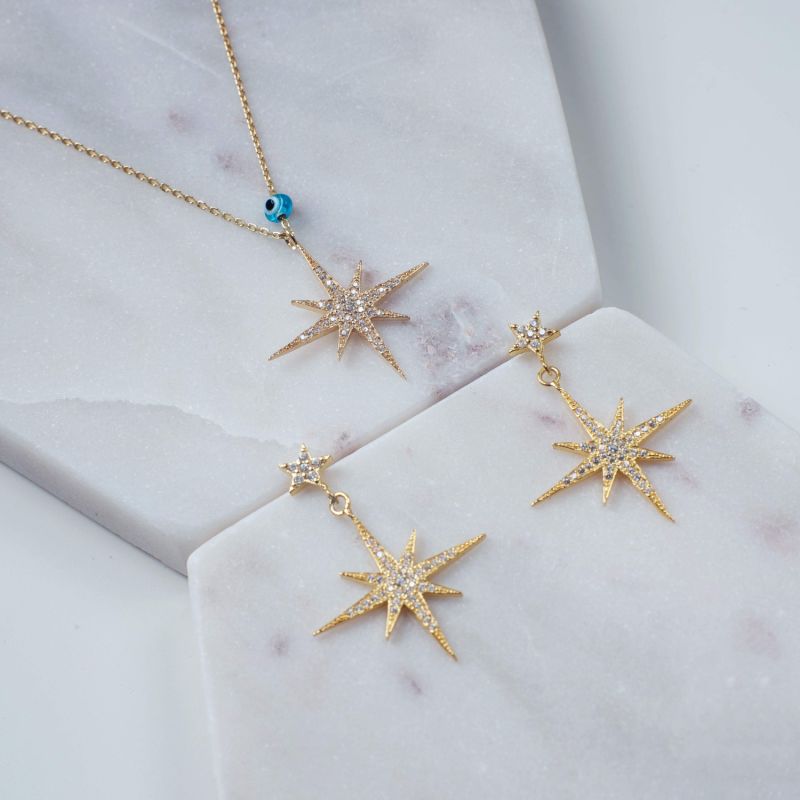 Petite Star Burst Drop Earring Gold image