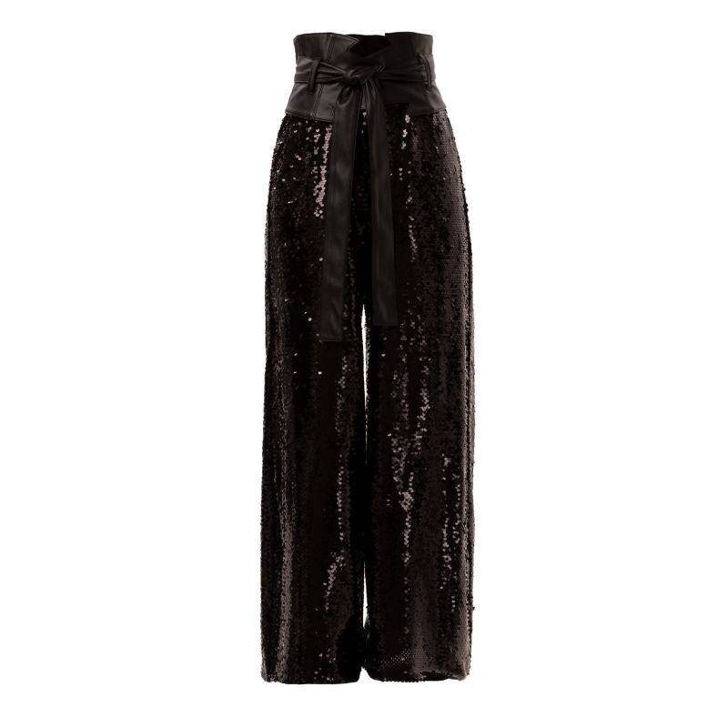 Occasion Black Palazzo Sequin Trousers image