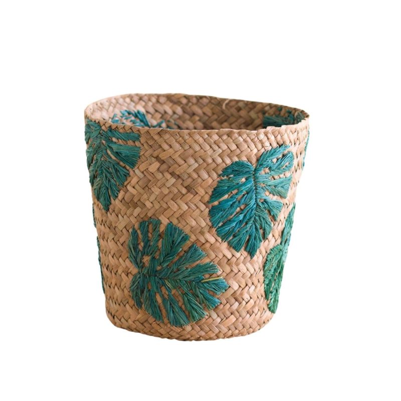 Monstera Embroidered Soft Seagrass Planter - Neutrals image