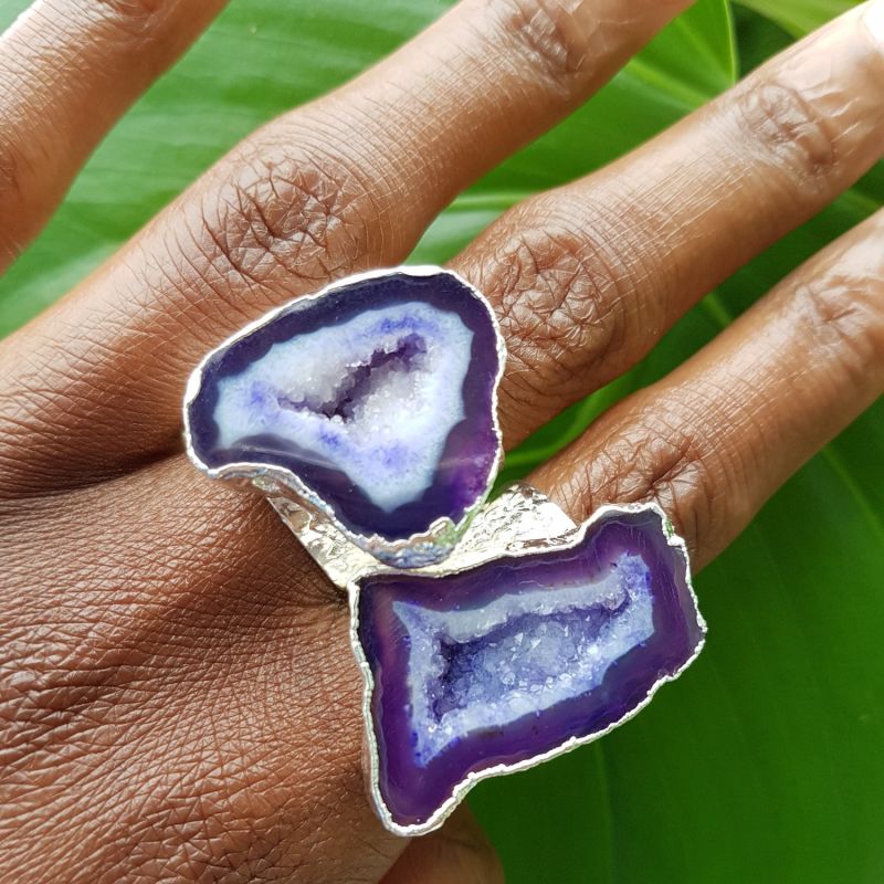 Silver Ink Gemstone Mega Statement Ring image