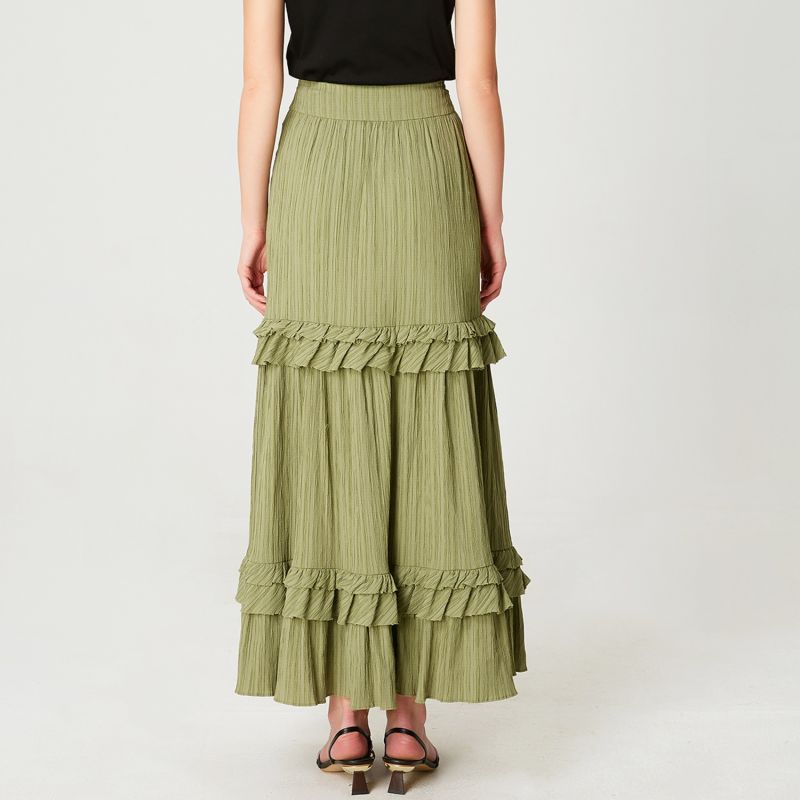 Long Pleated Skirt With Tiered Ruffles image