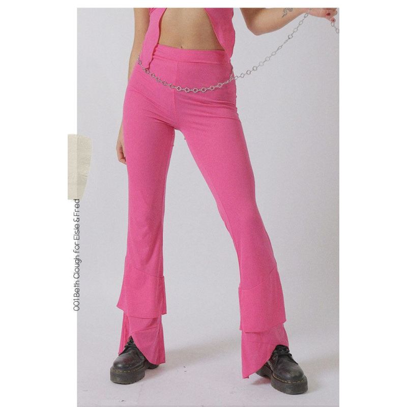 Ikon Y2K Fluted Flare Trouser In Hot Pink /W Belly Chain | Elsie & Fred ...