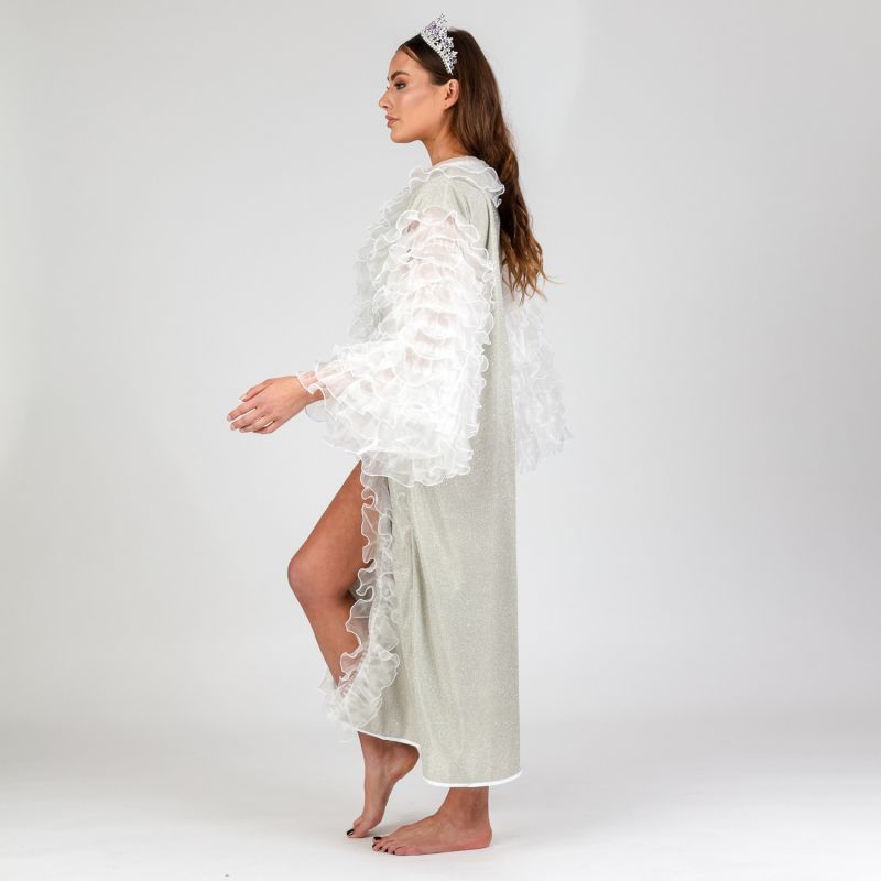 Bijou - Silver Shimmery Lurex Robe With White Frilly Chiffon image