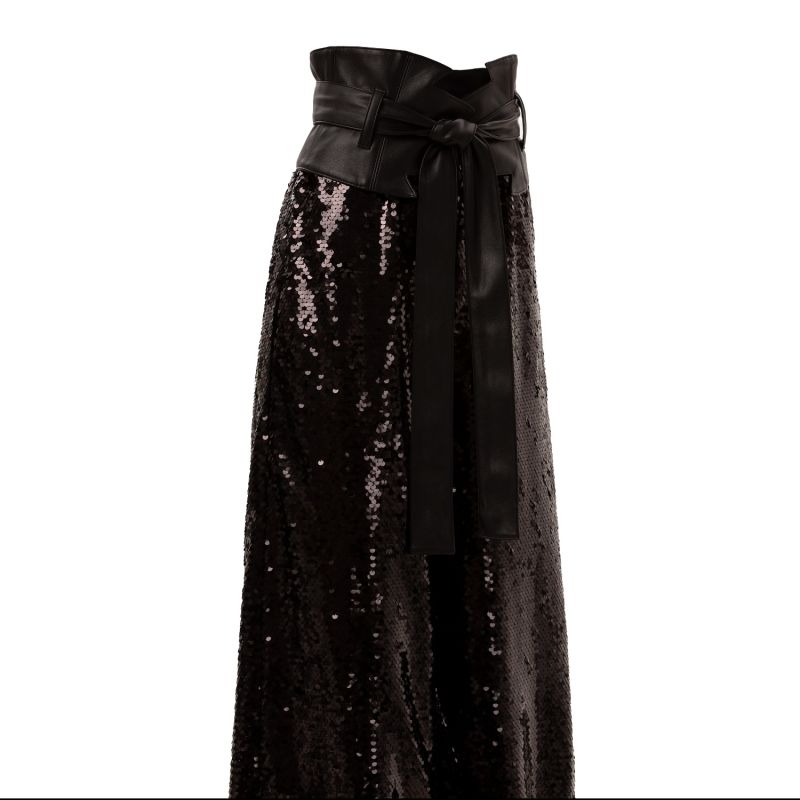 Occasion Black Palazzo Sequin Trousers image