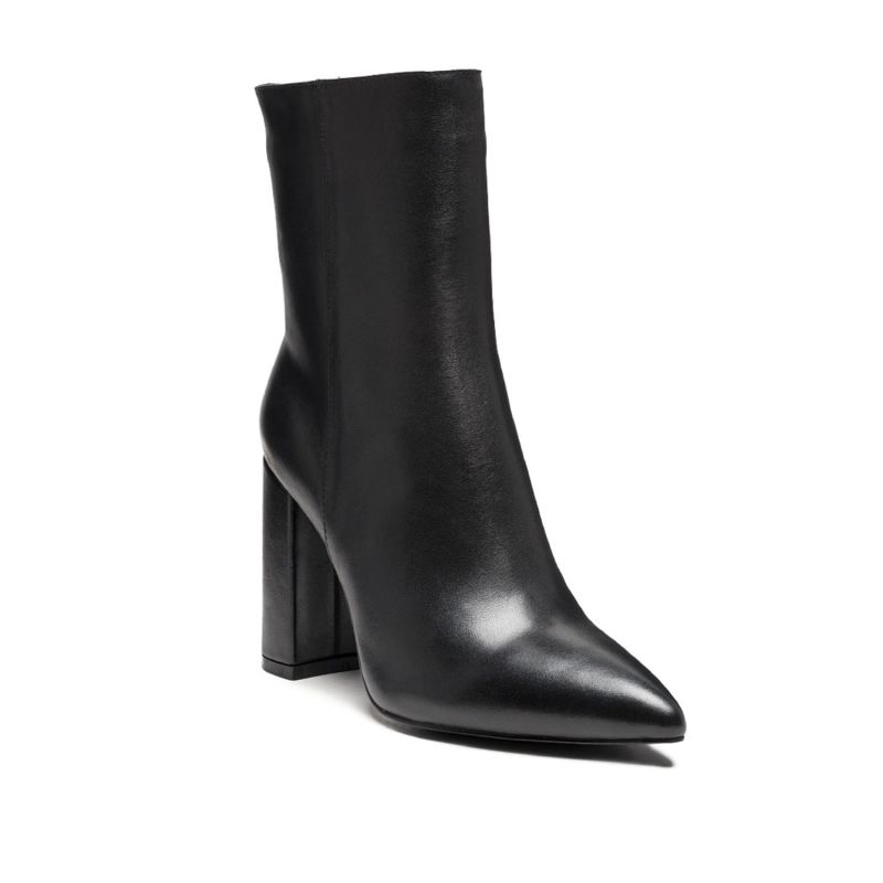 Margen Black Ankle High Pointed Toe Block Heeled Boot | Rag & Co ...