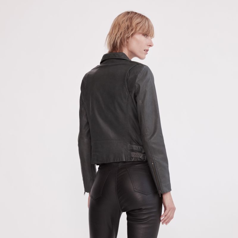 New Yorker Motor Jacket Worn In Charcoal Leather image