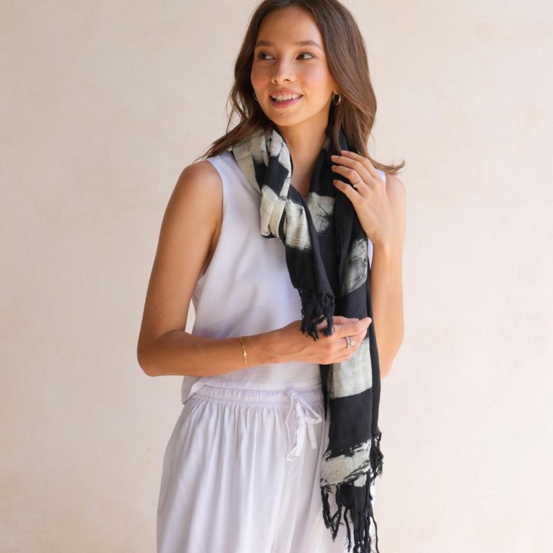 Rhea Hand Dyed Organic Cotton Scarf In Black And White image