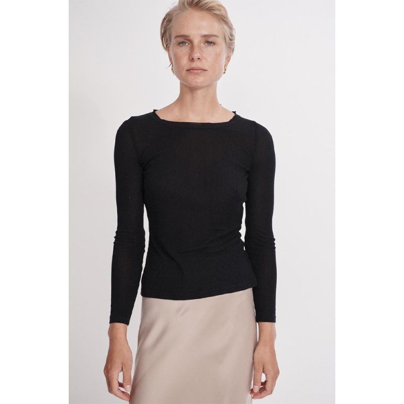 Ribbed Long Sleeve Top Black image